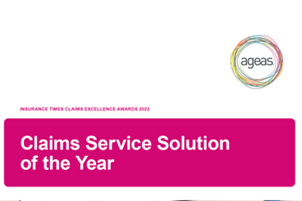 Ageas Claims Service Solution of the Year award entry single page with the logo top right