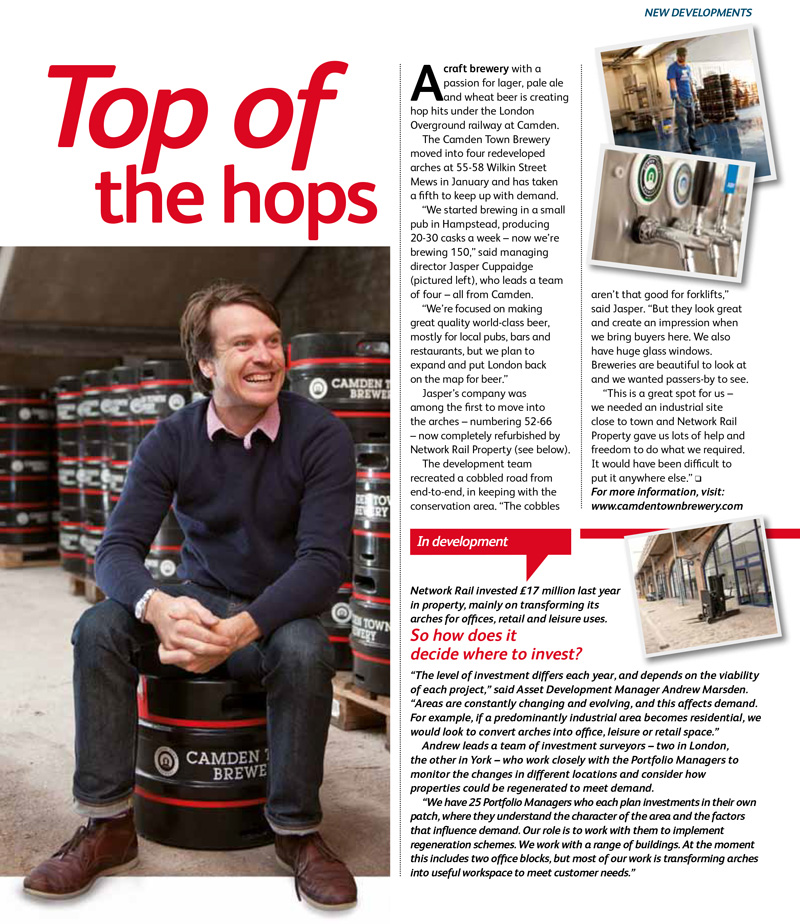 Portrait sized magazine page with a photo on the left of a seated man, headlined Top of the hops.